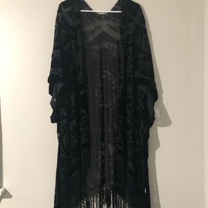 Black Sheer and Velvet Shaw with sleeves